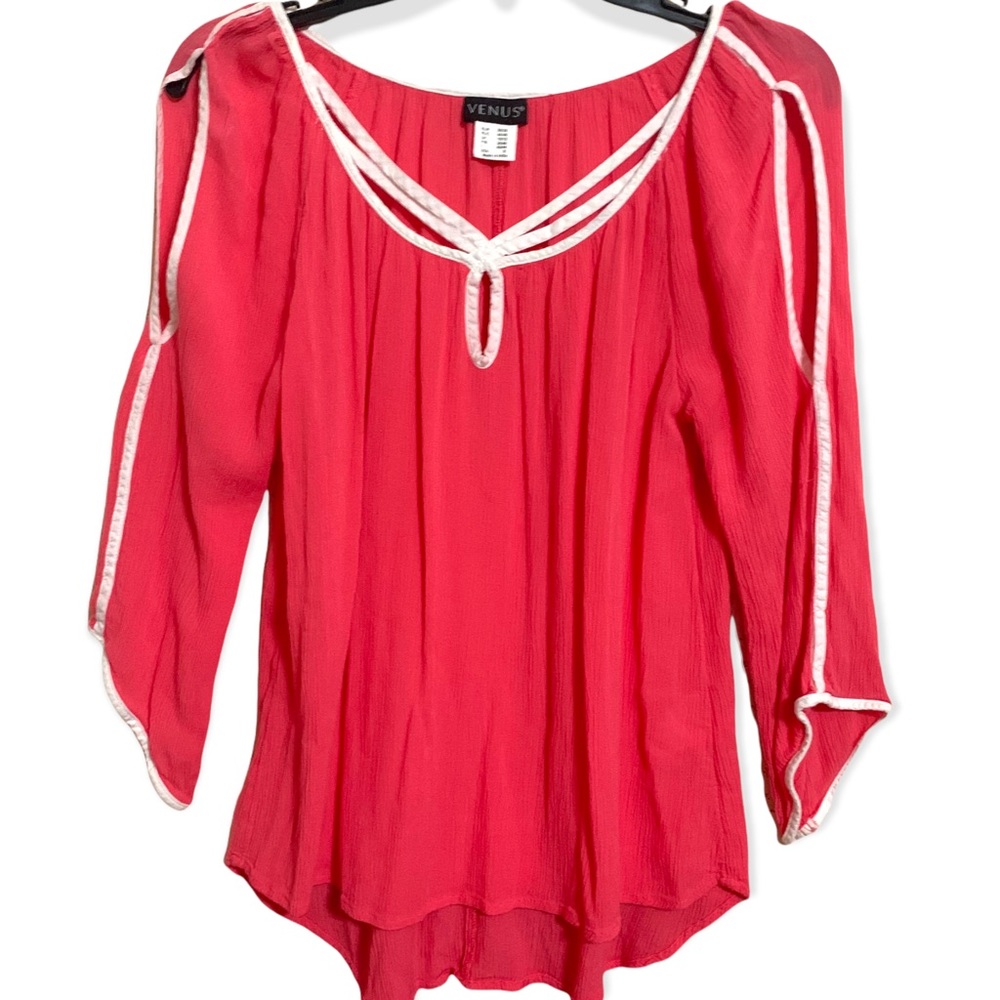 VENUS Orange Open Sleeve Keyhole Asymmetrical Sleeve Top S